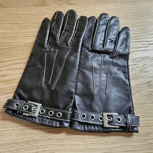 Genuine Leather Fleece Lined Gloves Dark Brown Size 7.5 Buckle Motorcycle Style